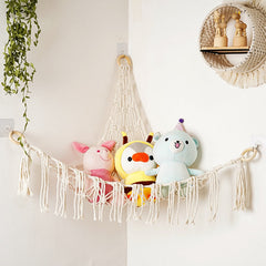 Animal Toy Macrame Shelf Wall Hanging Large Macrame Toy Hammock Organizer Display Holder Net for Kids Bedroom Nursery Decor