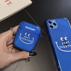 Blue Fluorescence smiley silicone wireless bluetooth earphone case for airpods 3 pro cases for apple airpod 1/2 cover headphone