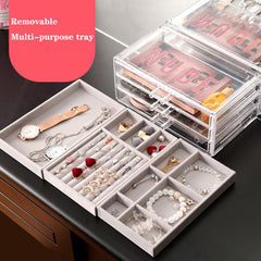 Jewelry Storage Box Cosmetic Organizer Jewelry Organizer Velvet Earring Storage Case Necklace Watch Drawer Acrylic Removable
