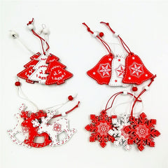 Yickyue Christmas Decoration Supplies Wooden Pendant 4 Grid Boxed Elk Bell Snowflake Wooden Pendant Tree Ornaments