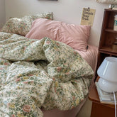 Yickyue 100% Cotton Vintage Rose Flowers Bedding Set Single Double Queen Duvet Cover Set Solid Color Flat/Fitted Bed Sheet Pillowcases