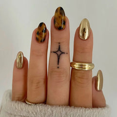 YICKYUE - Turgidly Almond Shape Fake Nail Tip French Gradient Brown Lines Detachable Full Cover Finished False Art Nail Press on Nail Glue