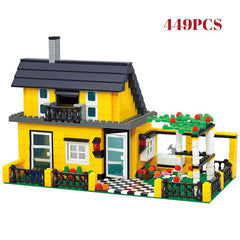 City Architecture Villa Cottage Model Building Blocks Compatible Friends Beach Hut Modular Home House Village Construction Toys