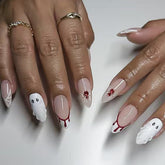 YICKYUE - 24pcs White French False Nails Cute Spider Diamond Decor Halloween Press on Nails Wearable Ins Simple Style Fake Nail Tips