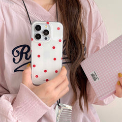 YICKYUE - Ins Red Points Summer Phone Case For Iphone 15Pro 15 14 13ProMax 14Pro 13 12 Pro Max 12Pro 15ProMax Shockproof Fundas Cover