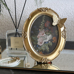 YICKYUE - French Retro Photo Frame Golden Light Luxury Oil Painting Frame Butterfly Resin Ornaments 7 Inch Photo Wall Home Decoration