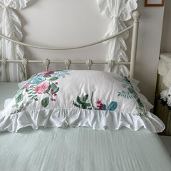 YICKYUE - 100% Cotton Pillowcase Countryside Princess Lotus Leaf Lace Flower Single Pillowcases Girl Pillow Cover Romantic Retro 48 * 74cm