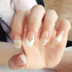 24pcs Long Ballerina False Nails V Shape Simple Heart Wearable Coffin Heart Fake Nails Full Cover Ballet Nail Tips