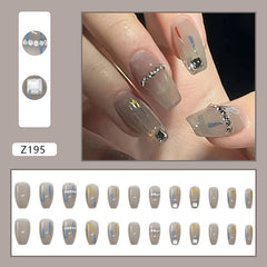 Gray Diamond Lovely Girl Nail Art Wearable Press On Fake Nails Tips 24pcs/box With Wearing Tools As Gift