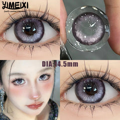 YICKYUE - 2-Piece Korea Colorful Contact Lenses Grey Beautiful Pupil Soft Lenses Myopia Degree -0.00 to -8.00 Makeup Blue Lenses