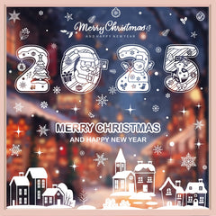 YICKYUE - 2025 Merry Christmas Window Sticker New Year Electrostatic Glass Sticker Santa Claus Snowflake DIY Decal Home Room Decorations