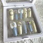 Glitter Rhinestone Design Fake Nail With Glue Press On Nails Y2K Handmade Luxury Long Coffin Reusable False Nails Tips Manicure