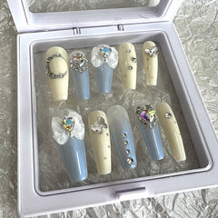Glitter Rhinestone Design Fake Nail With Glue Press On Nails Y2K Handmade Luxury Long Coffin Reusable False Nails Tips Manicure