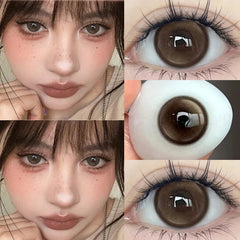 YICKYUE - 1 Pair Brown Colored Contact Lenses with Myopia 0~-8.00 Degree Natural Cosmetic Beauty Pupil Soft Circle Color Lenses