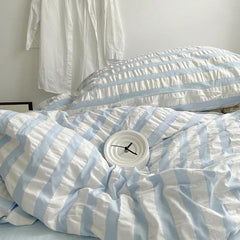 YICKYUE - Baby Blue Striped Seersucker Bedding Set