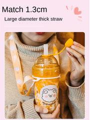 Kawaii Pearl Milk Tea Cup with Thick Straws Female Cute High-value Portable Large-capacity Plastic Water Cup Can Drink Porridge
