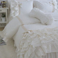 Amazing luxury bedding set cake layers embroidery ruffle lace duvet cover bed sheet bedspread princess bed bow pillowcase HM-01S