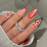 YICKYUE - 24pcs Cat's Eye Almond Fake Glitter Nails Press On Long Stiletto Nail Art Cherry Wine Red French False Nails Tips Finished Nail
