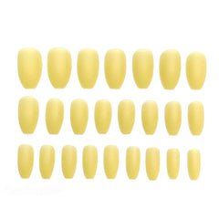24pcs/box Full Cover fake Press on Nails Matte Yellow Pure Acrylic Frosted Ballerina acrylic for nails for Women free shipping