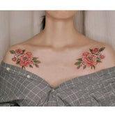 Waterproof Temporary Tattoo Sticker Rose Flower Leaves Color Design Body Art Fake Tattoo Flash Tattoo Chest Clavicle Female Male