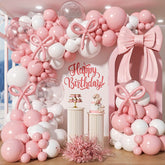 YICKYUE 141pcs Pink Bow Balloon Garland Arch Kit - Coquette Birthday Decoration Coquette Bow Pink And White Balloon Arch Kit Different Size For Wedding Bridal Shower Girls Birthday Engagement Party Decoration