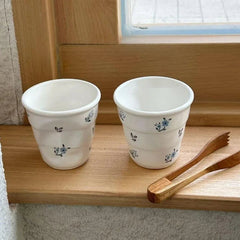 YICKYUE - French Retro Basket Flower Ceramic Coffee Cup Hand-held Latte Cup Teacup