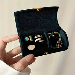 Portable Velvet Jewelry Box with Compartments Compact Travel Jewelry Organizer for Rings Earrings Bracelets Storage Case Gift