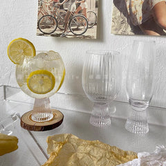 Round Drum Water Cup Ins Style Glass Fat Round Cup Stripe Cute Milk Coffee Cup Simple French Drinking Utensils Desktop Ornaments