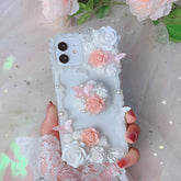 Handmade For iPhone 11/12 pro max case DIY 3D Flower phone shell XS MAX XR fairy butterfly creamy cover iP7/8 plus mobile holder