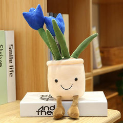 Artificial Tulip Succulent Plants Plush Stuffed Decorations 35cm Vrious Potted Flower Cactus Bookshelf Home Living Room Decor