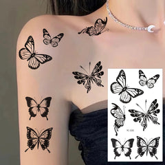YICKYUE - Black Butterfly Temporary Tattoo Sticker 30PCS/set 3D Butterfly Fake Tattoo Transfer Waterproof Tattoo Legs Arm Body for Women