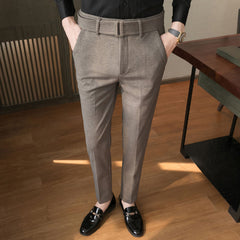 Hearujoy Fashion Vintage Men's Slim Fit Woolen Trousers British Style Business Casual Suit Pants Autumn Winter Korean Thick Warm Pant