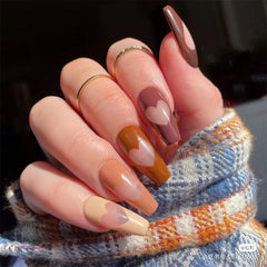 24pcs/Box Detachable Long Coffin False Nails Heart Light to Dark Brown Wearable Ballet Fake Nails Full Cover Nail Tips Z152