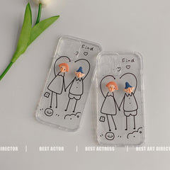 Handmade diy funny boy and girl 3d phone case for iphone 11 12 mini pro max xsmax x xr 8 7 plus silicone cover cute capa shell