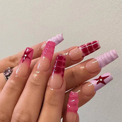 YICKYUE - 24pcs French Five-pointed Star fake nails Wearing Long y2k press on nails Small Diamond Nail Art Finished nails 3D Ripple Decor