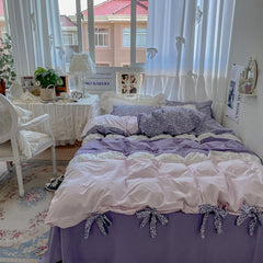 French Style Girl's Heart Retro Sweet All Cotton Washed Cotton Four-Piece Set Pure Cotton Sleep Naked Quilt Cover Bed Sheet