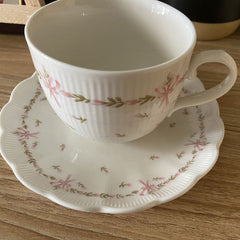 YICKYUE - French Classic Coffee Cups Embossed Ceramic Tea Cup Saucer English Afternoon Tea Porcelain Teacup Home Hotel Handmade Cups