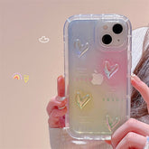 Rainbow Gradient Color 3D Love Heart Transparent Phone Case For iphone 12 11 13 Pro Max Cute Bumper Shockproof Soft Back Cover
