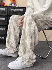 Hearujoy Men's Trendy Light Gray Corduroy Wide-Leg Pants - Casual Loose Fit with Abstract Print, Drawstring Waist, Machine Washable for Fall/Winter, Casual Wear Pants|Trendy Wideleg Pants|Corduroy Fabric, Plus Size Pants