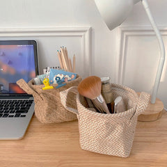 Cutelife Woven Linen Small Storage Basket Kitchen Bedroom Accessories Organizer Baskets Makeup Brush Folding Decorative Baskets