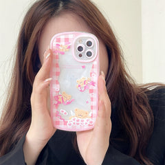 Ins Korean Pink Angel Bear Case for iPhone 13 12 11 Pro XS Max X XR Kawaii Shoc kproof Soft Back Cover