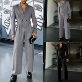 Hearujoy Spring Autumn Fashion Men Small Suit Set Tailored Collar Long Sleeve Irregular Tops And Straight Pants Two Piece Sets Loose Outf