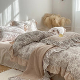 Yickyue Four-Piece French Summer Plant Printing Cooling Silk Skating Vintage Lace 1.8M Quilt Cover Home Textile Finished Product Fashion