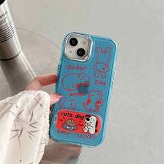 YICKYUE - Transparent Blue Phone Case For Iphone 13 15 Pro Max 13Pro 15ProMax 14 14Pro Red Line Puppy Cartoon Mirror Stand Holder Fundas