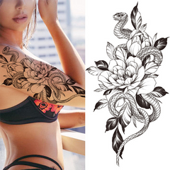 Black Sketch Floral Temporary Tattoo Female Girl Black Rose Skull Flower Tattoo Sticker Half Sleeve Tattoo