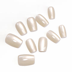 YICKYUE - Pur White Cat Eyes Handmade Press on Nails Wearing Armor Square Short Armor Simple Solid Color Cute Nail Art 