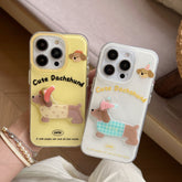YICKYUE - Ins Cartoon 3D Patch Rotating Cute Sausage Dog Phone Case for iPhone 16 15 14 13 Pro Max Back Cover Fund