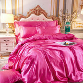 Yickyue - Home Textile Satin Silk Solid Color Duvet Cover Sheet 4 Pcs Set