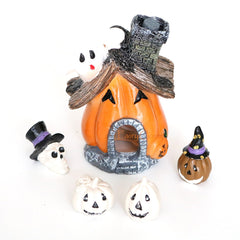 Miniature Halloween Pumpkin House Set Resin Ghost Skeleton Mini Figure Fairy Garden Aquarium Decoration Fish Tank Decor Ornament