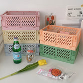Yickyue Cutelife Ins Color Plastic Storage Basket Decorative Kitchen Accessories Folding Box Bedroom Table Cosmetic Organianizer Baskets